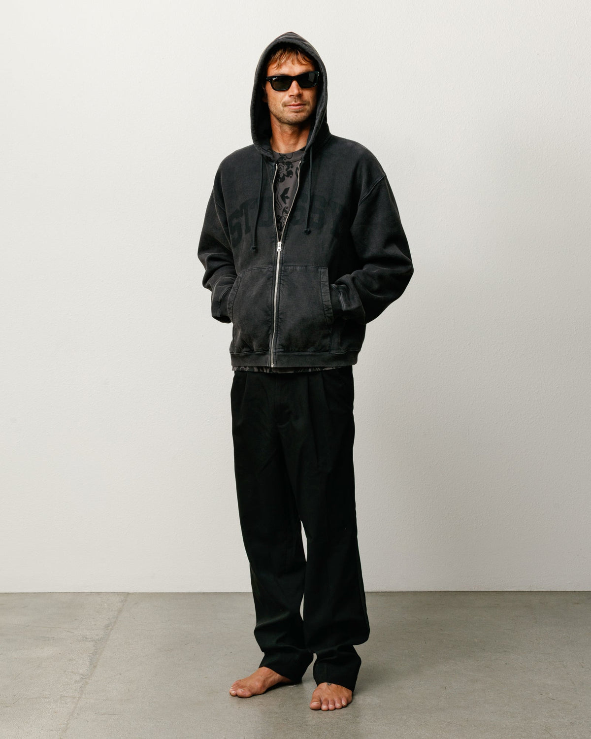 Washed Black Graphic Zip Hood