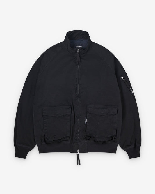Black Boiled Polyester Bomber Jacket