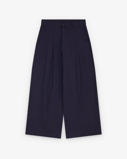 Navy Pleated Wide Leg Trousers