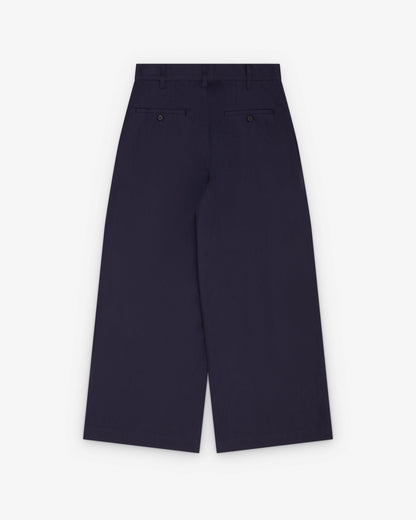 Navy Pleated Wide Leg Trousers